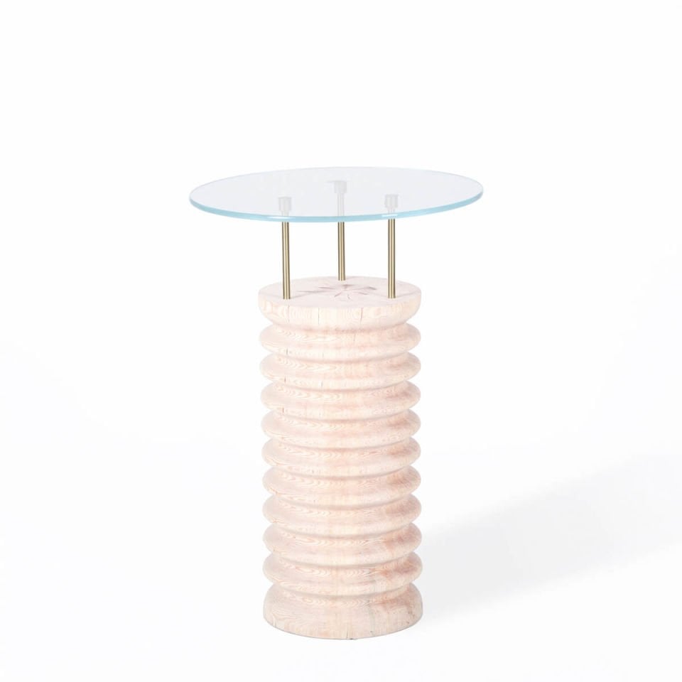 Round Glass, Cedar Side/Center Table – SOFRA Series