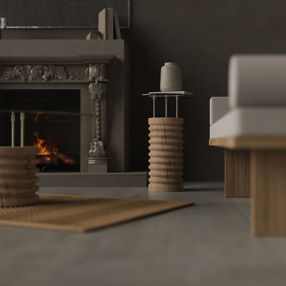Round Glass, Cedar Side/Center Table – SOFRA Series