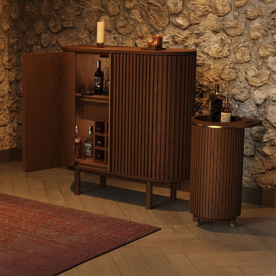 Solid Oak Cabinet – DOCIA MAHZEN Series Bar, Drink and Cocktail Cabinet