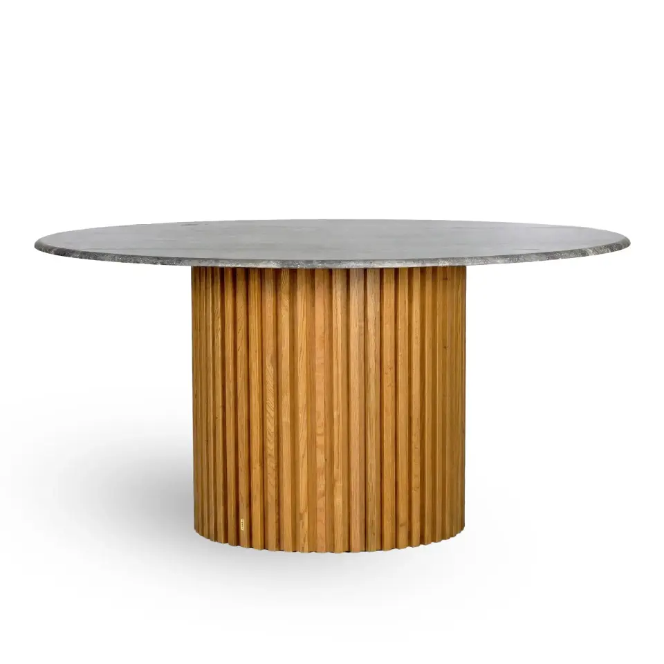 Masif Ahşap Yuvarlak Masa, Traverten - DOCIA Serisi Honey