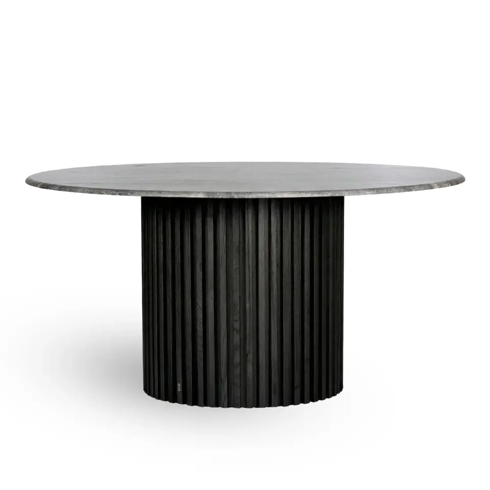 Masif Ahşap Yuvarlak Masa, Traverten - DOCIA Serisi Black