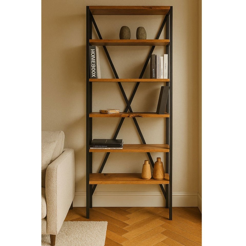 Endüstriyel Meşe Kitaplık – NEO Serisi