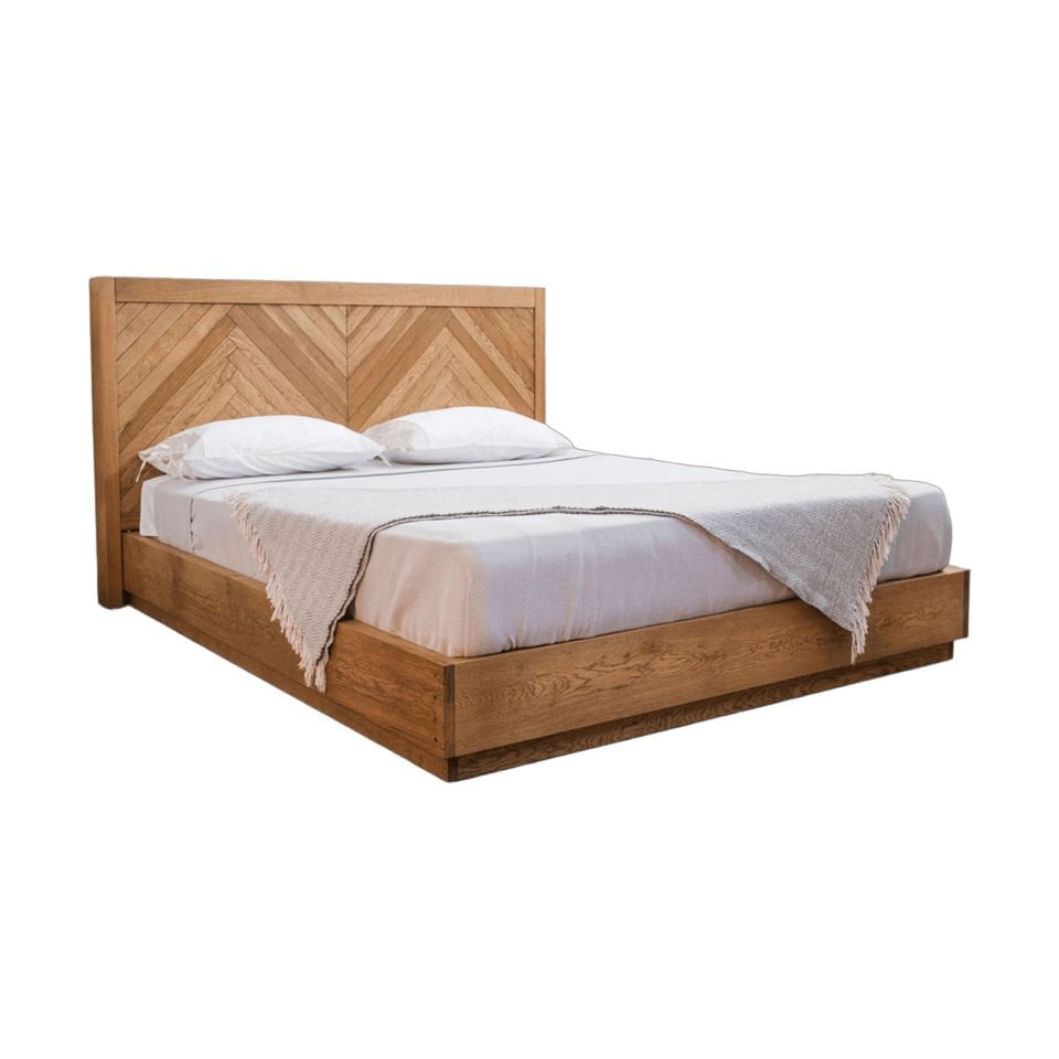Solid Oak Bed with Herringbone Pattern – HERRINGBONE Series