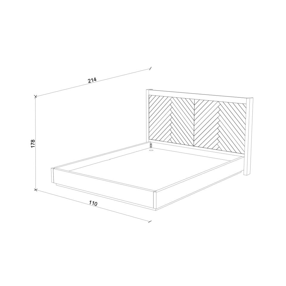 Solid Oak Bed with Herringbone Pattern – HERRINGBONE Series
