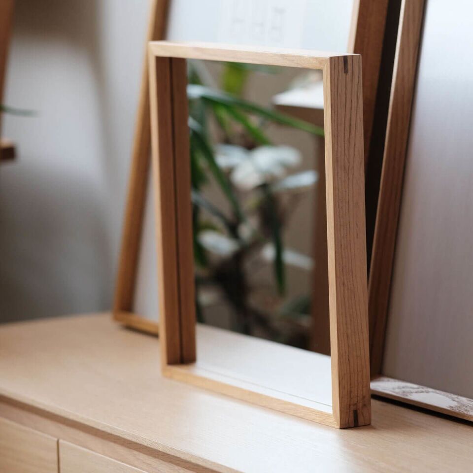 Masif Meşe Duvar Aynası - EDGE Serisi Raw - 40x40 CM