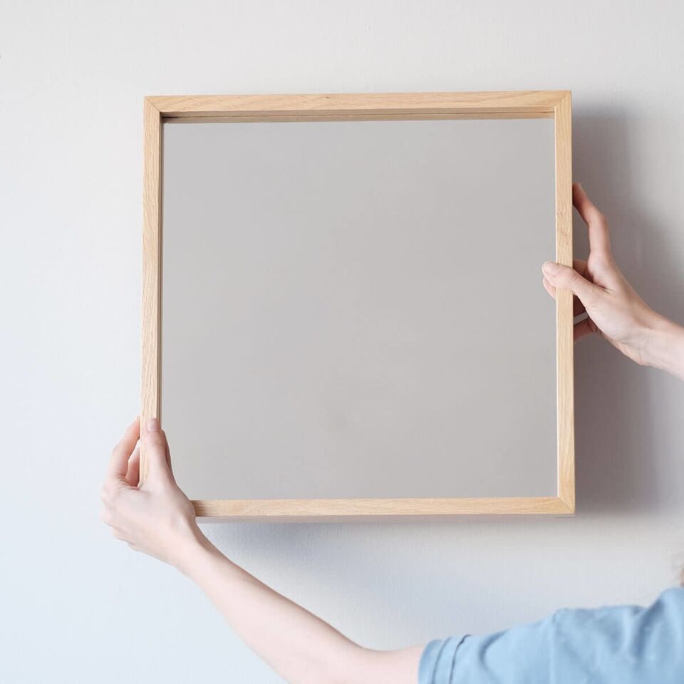 Masif Meşe Duvar Aynası - EDGE Serisi Raw - 40x40 CM