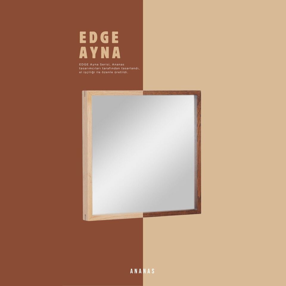 Masif Meşe Duvar Aynası - EDGE Serisi Raw - 40x40 CM