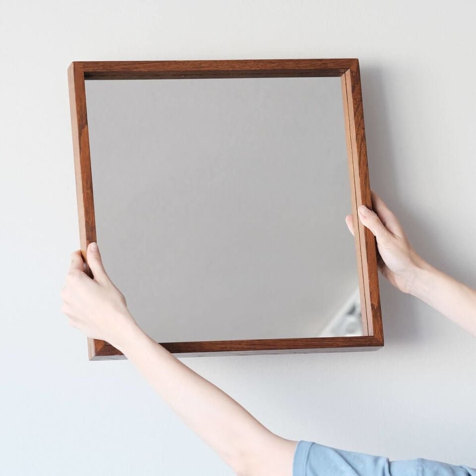 Masif Meşe Duvar Aynası - EDGE Serisi Forest - 40x40 CM