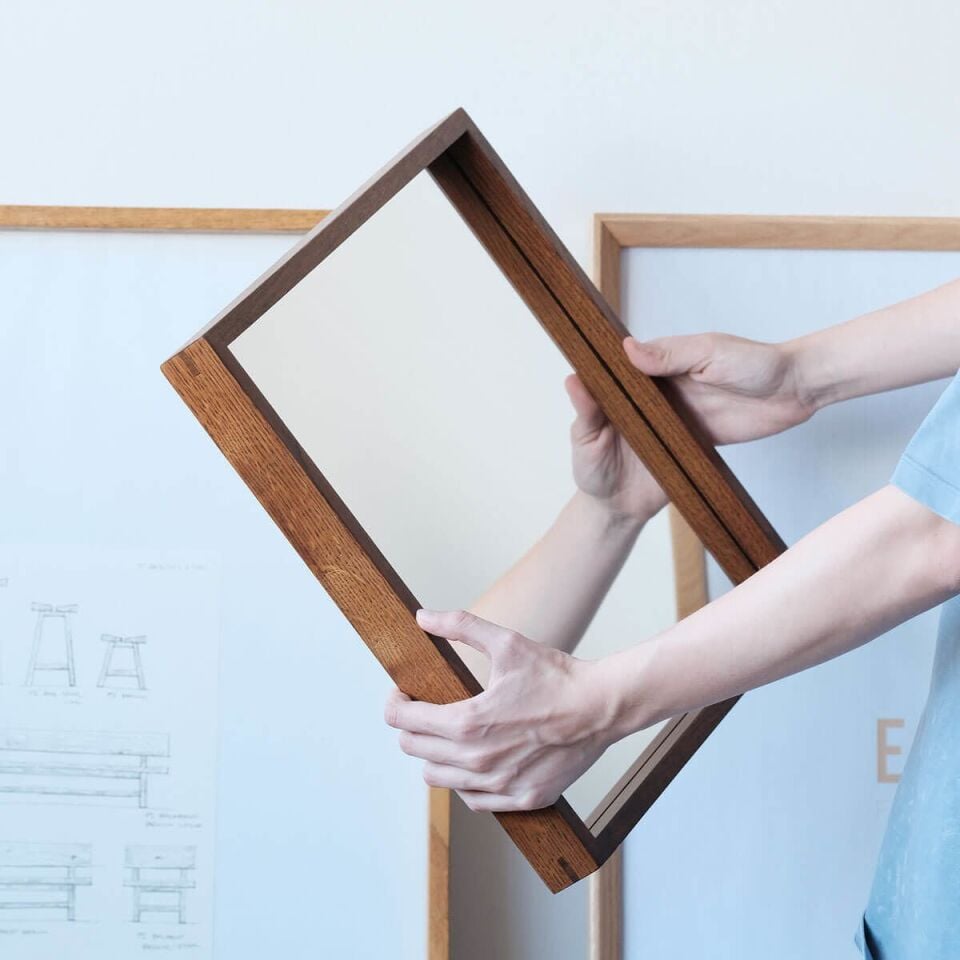 Masif Meşe Duvar Aynası - EDGE Serisi Forest - 40x40 CM