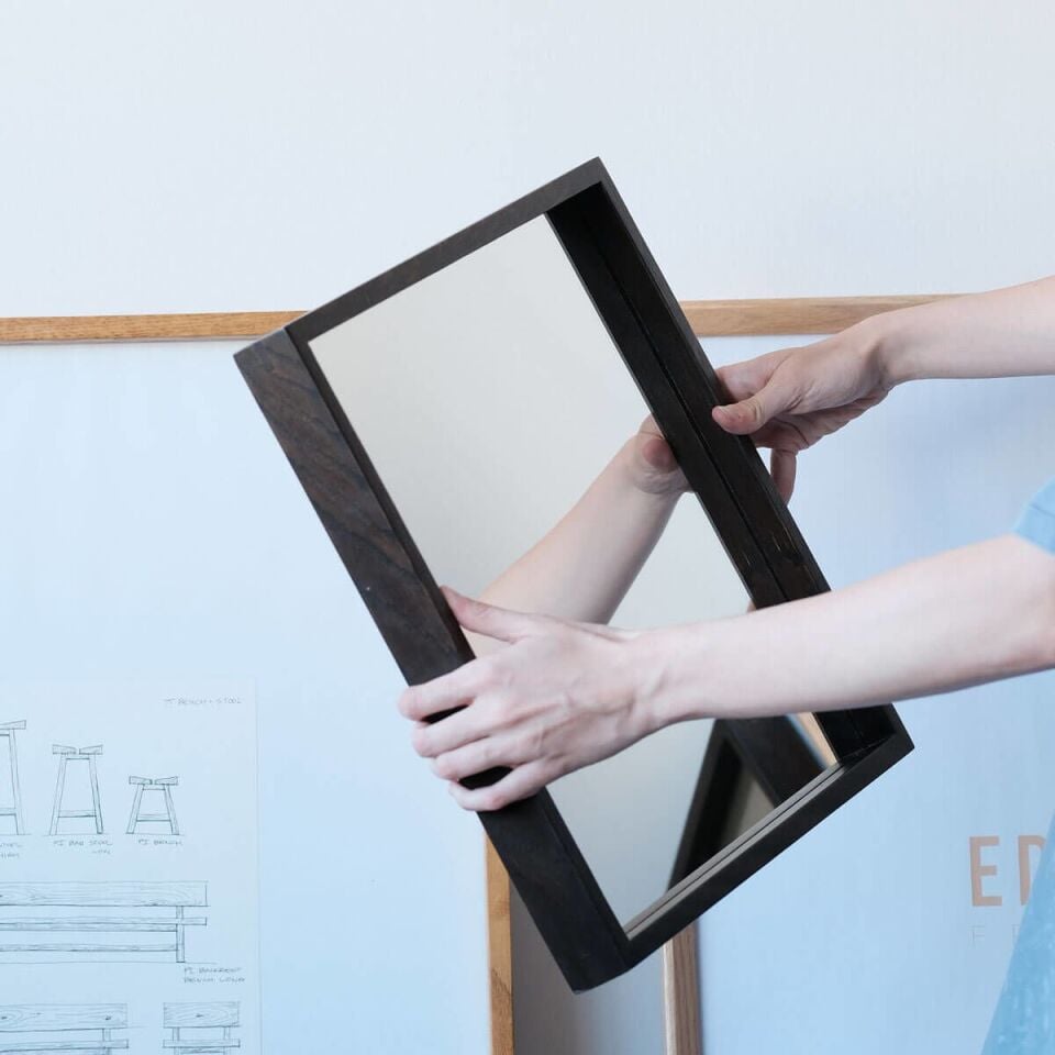 Masif Meşe Duvar Aynası - EDGE Serisi Black - 40x40 CM