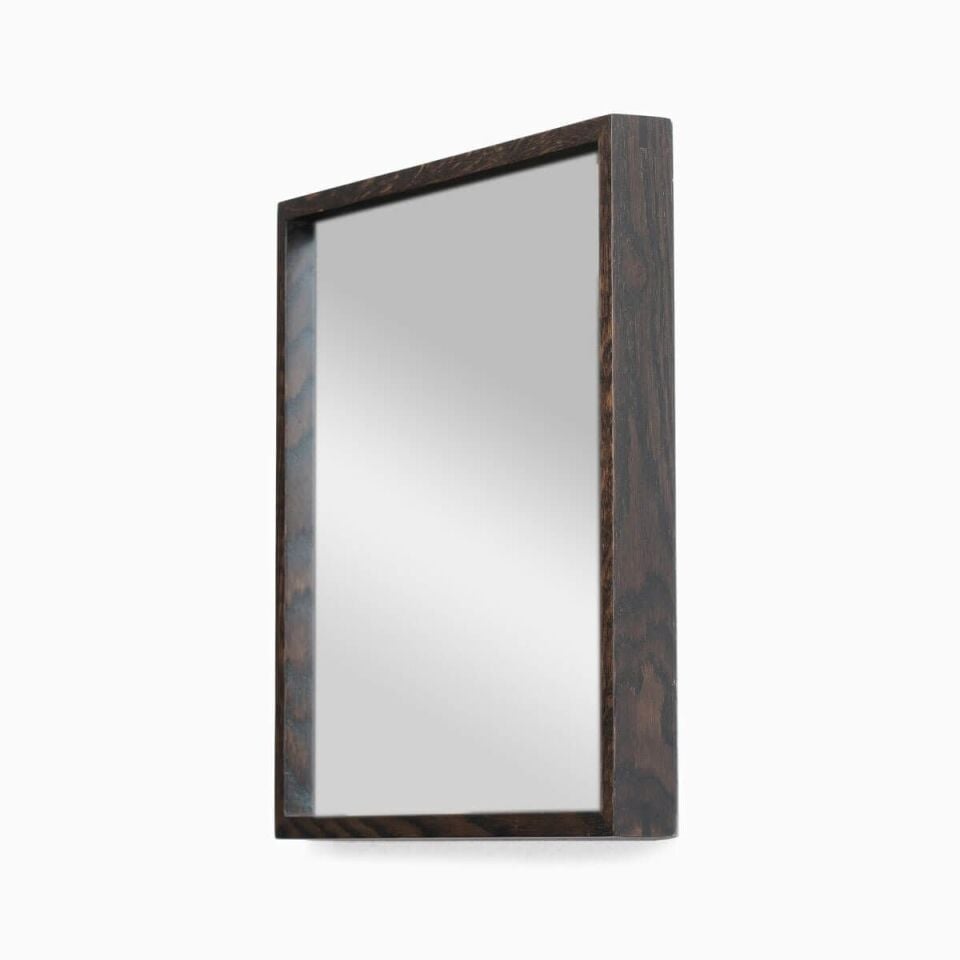 Masif Meşe Duvar Aynası - EDGE Serisi Black - 40x40 CM