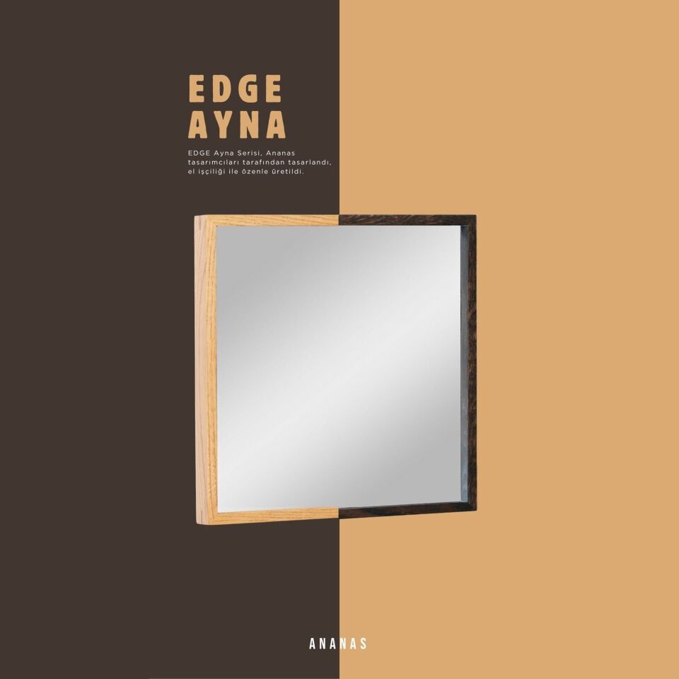 Masif Meşe Duvar Aynası - EDGE Serisi Black - 40x40 CM