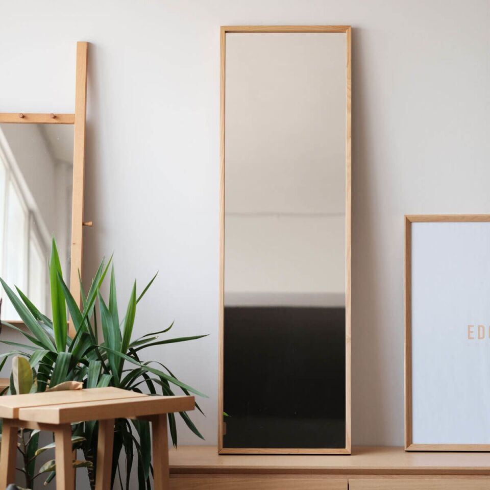 Masif Meşe Duvar Aynası - EDGE Serisi Raw - 40x130 CM