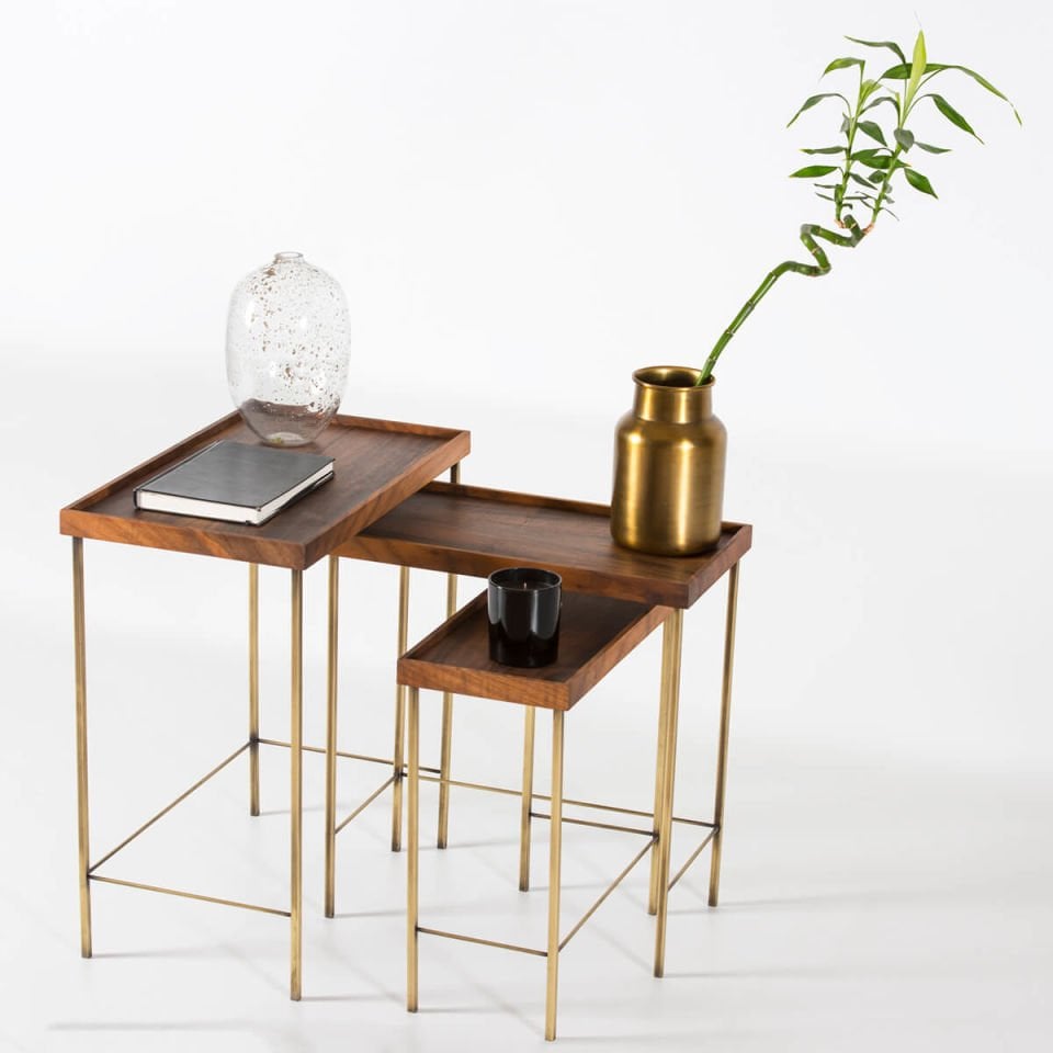Solid Walnut Nesting – EDGE AGED Series Gold Antique Legs