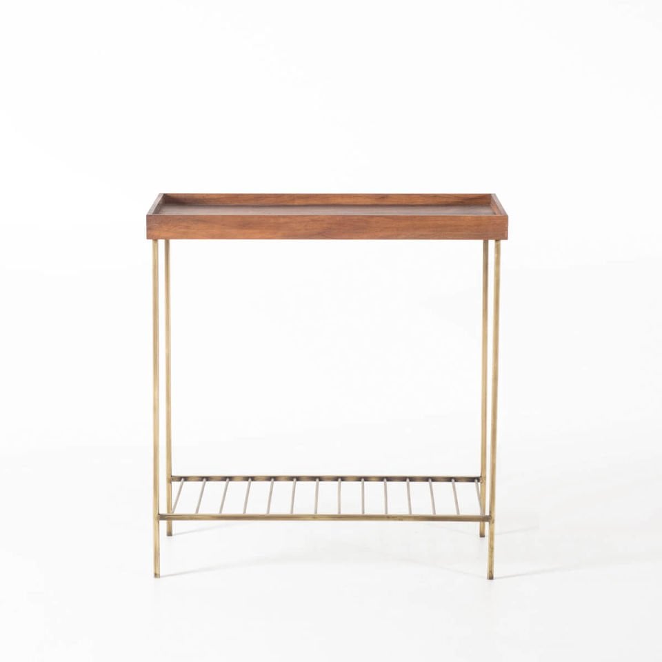 Solid Walnut Wide Side Table / Flower Pot – EDGE AGED Series Gold Antique Legs