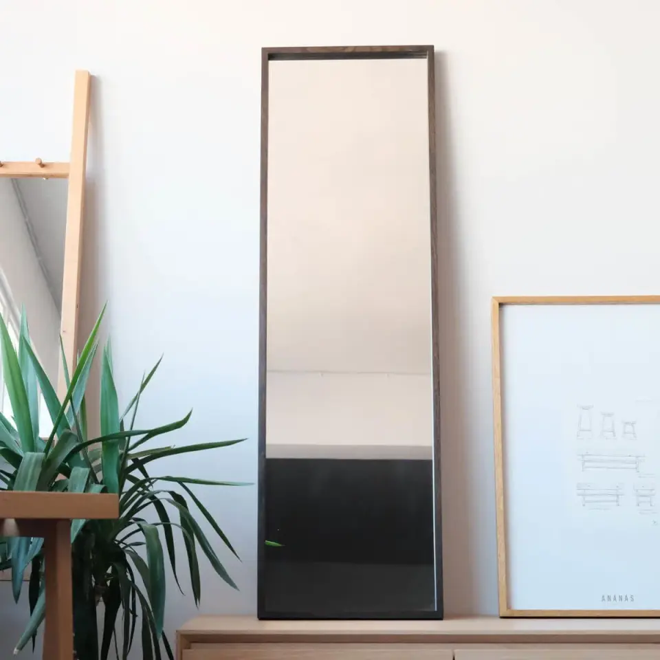 Masif Meşe Duvar Aynası - EDGE Serisi Black - 40x130 CM