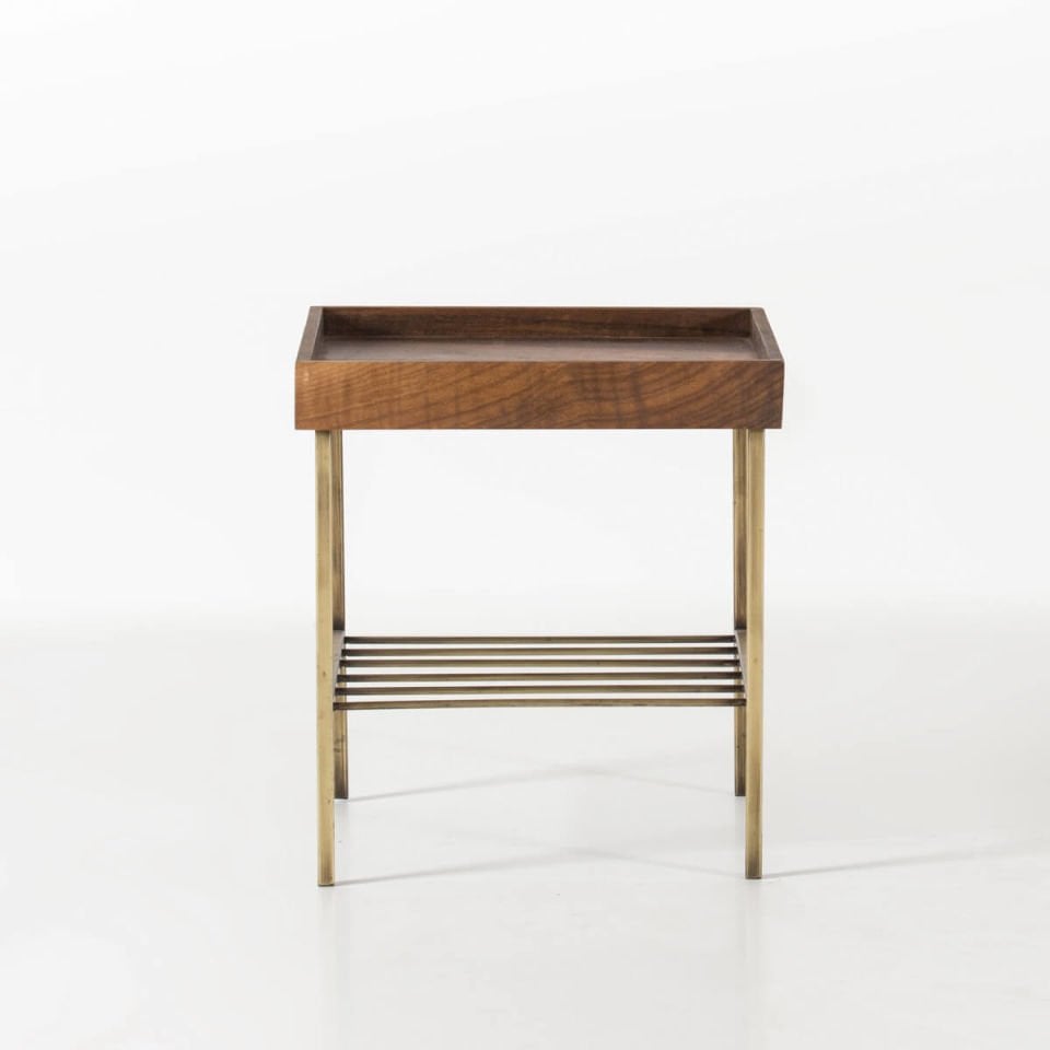 Solid Walnut Short Side Table / Flower Pot – EDGE AGED Series Gold Antique Legs