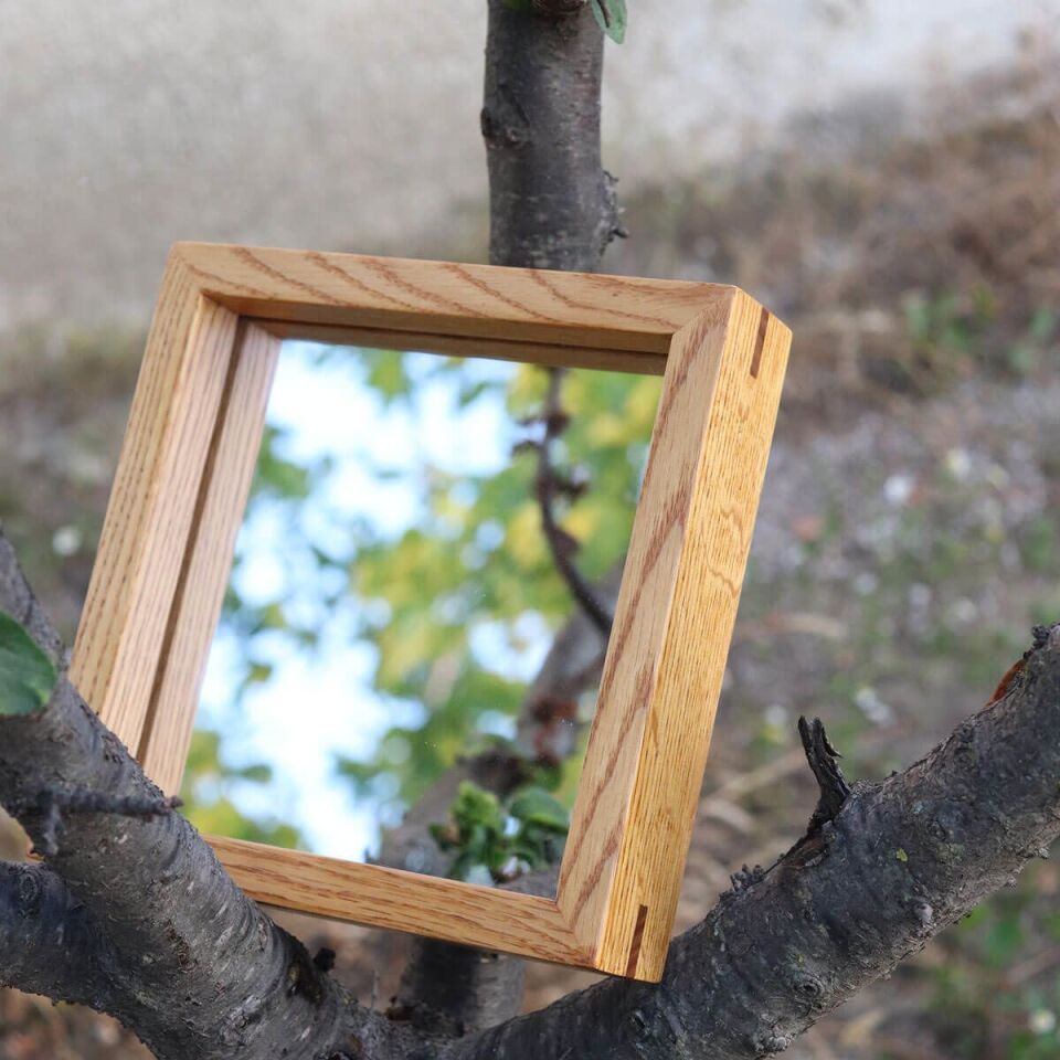 Masif Meşe Duvar Aynası - EDGE Serisi Raw - 17.5x17.5 CM