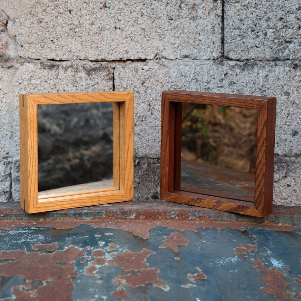 Masif Ahşap Ayna - EDGE Serisi Honey - 17.5x17.5 CM