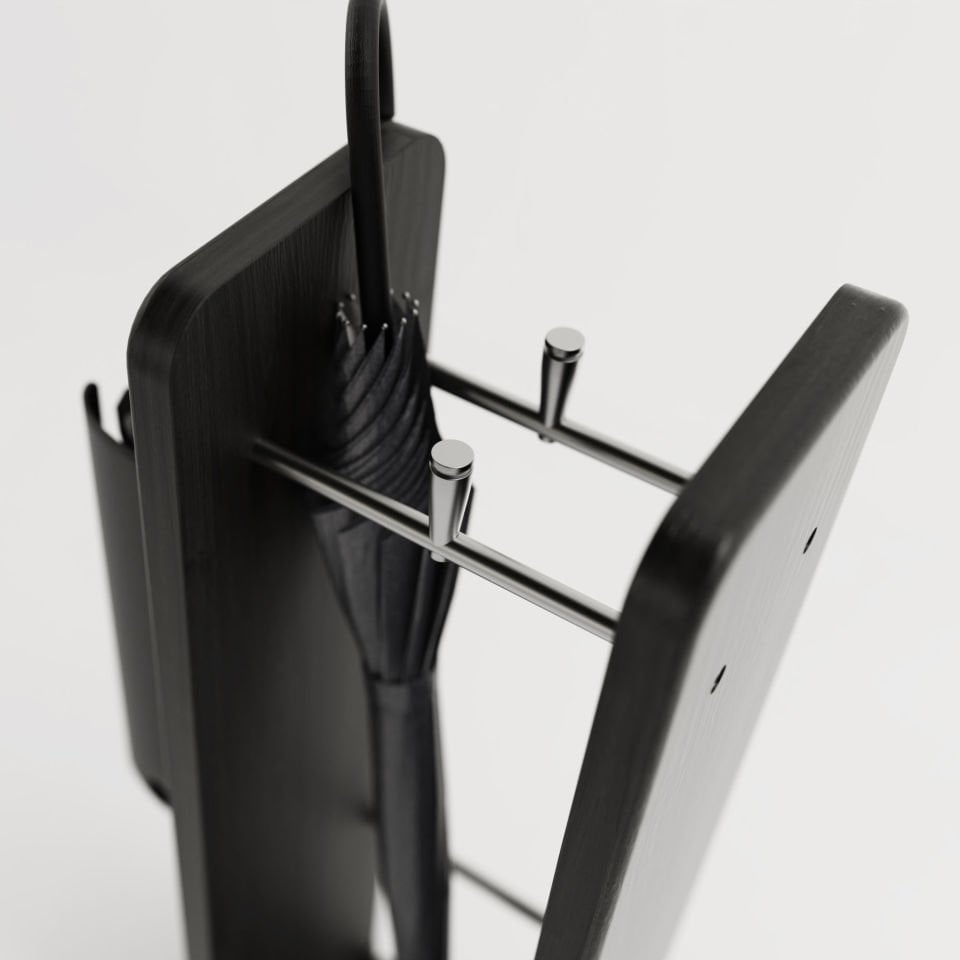 Solid Oak Umbrella Stand - HOL Series, Chrome Detailed Dark