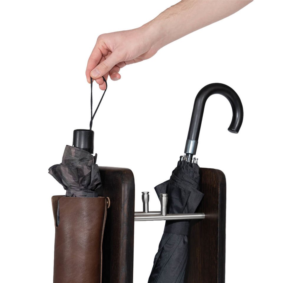 Solid Oak Umbrella Stand - HOL Series, Chrome Detailed Dark