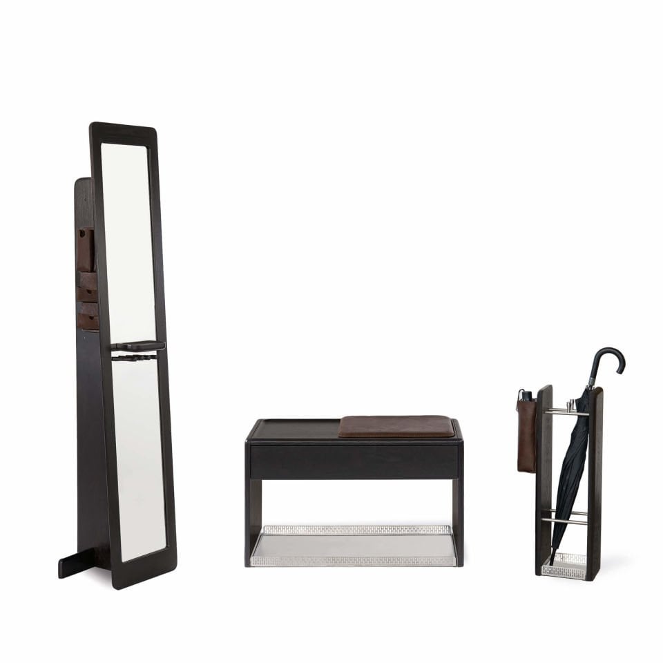 Solid Oak Umbrella Stand - HOL Series, Chrome Detailed Dark