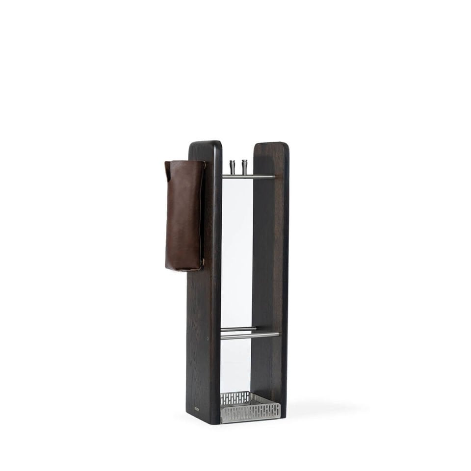 Solid Oak Umbrella Stand - HOL Series, Chrome Detailed Dark