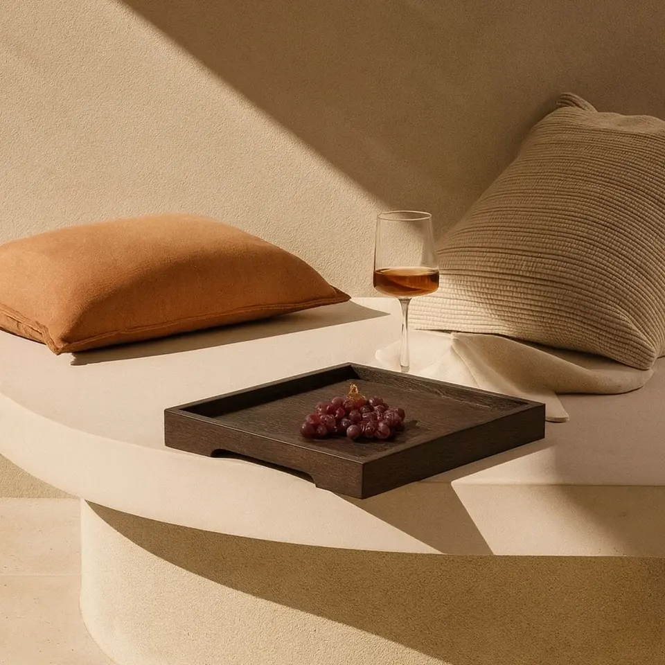 Masif Meşe Sunum Tepsisi – EDGE Serisi Dark - 30x30 CM