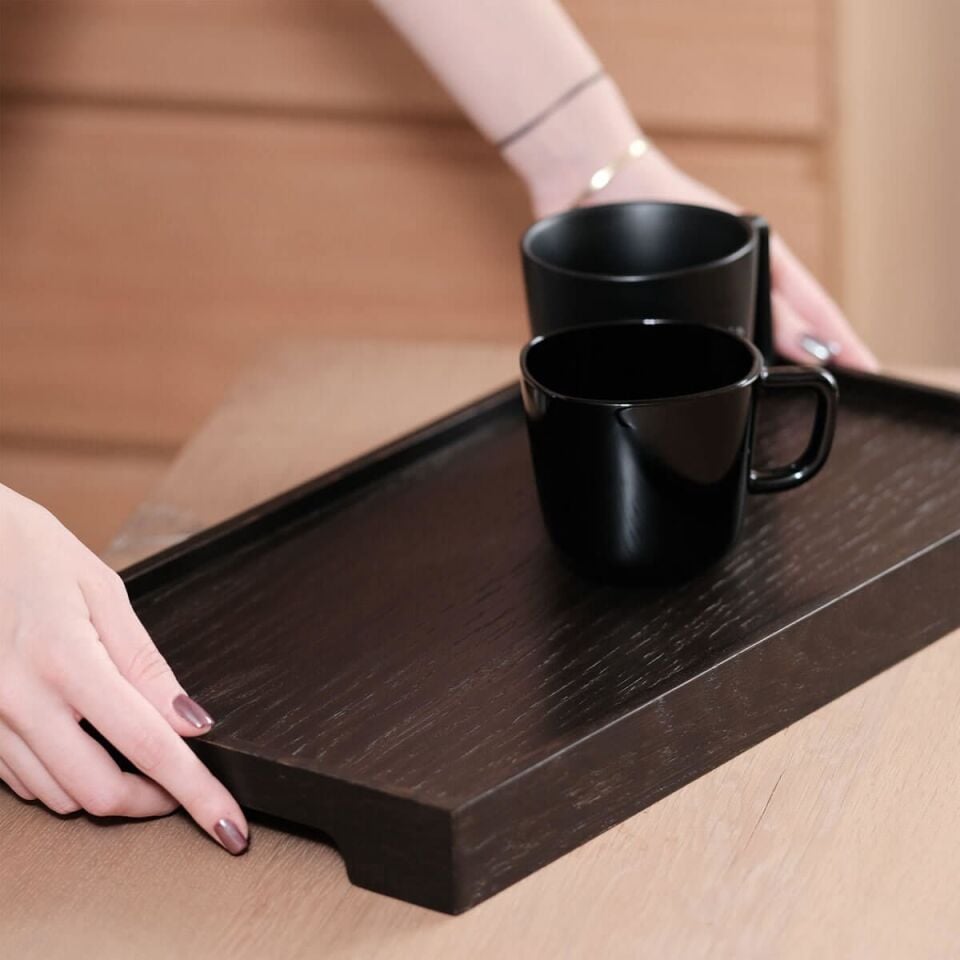 Masif Meşe Sunum Tepsisi – EDGE Serisi Black - 50x30 CM