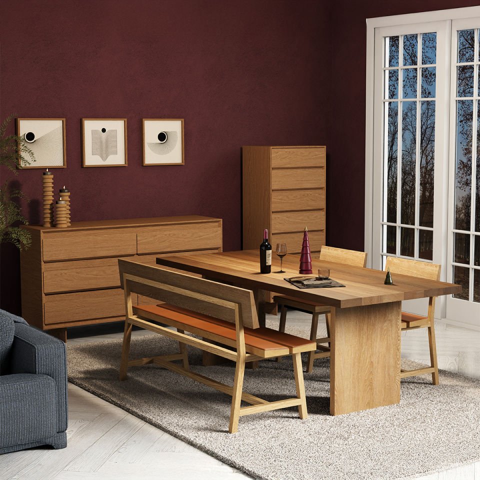 Solid Oak Upholstered Bench with Backrest – PI Series