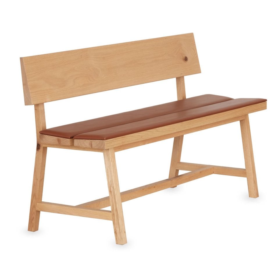 Solid Oak Upholstered Bench with Backrest – PI Series