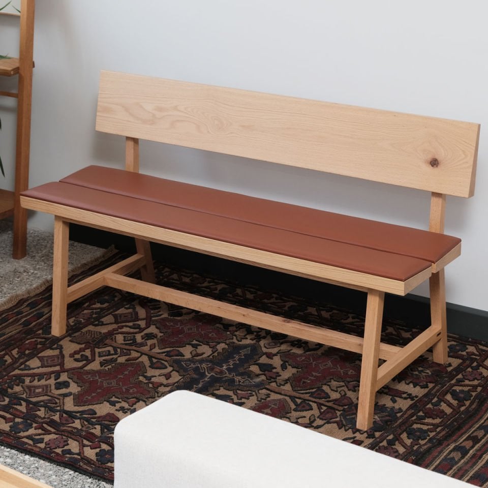 Solid Oak Upholstered Bench with Backrest – PI Series