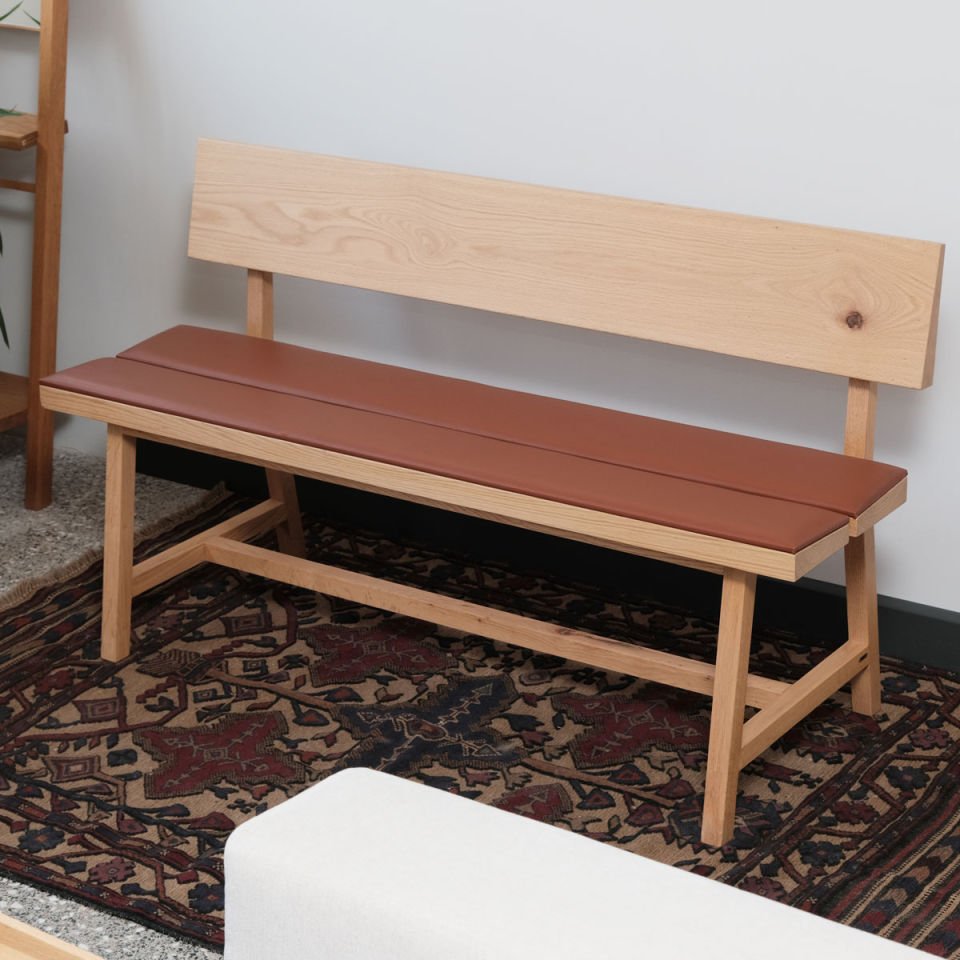 Solid Oak Upholstered Bench with Backrest – PI Series