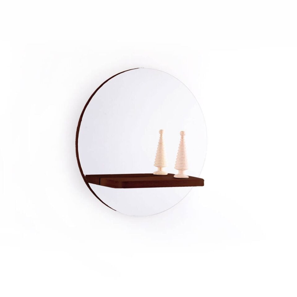 Yuvarlak Masif Meşe Raflı Ayna Forest - 50 CM