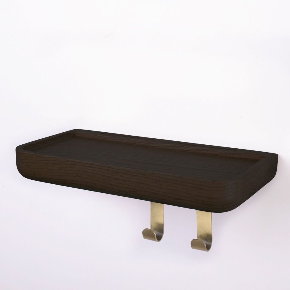 Aynalı Masif Meşe Uçan Raf Black - 30x15 CM