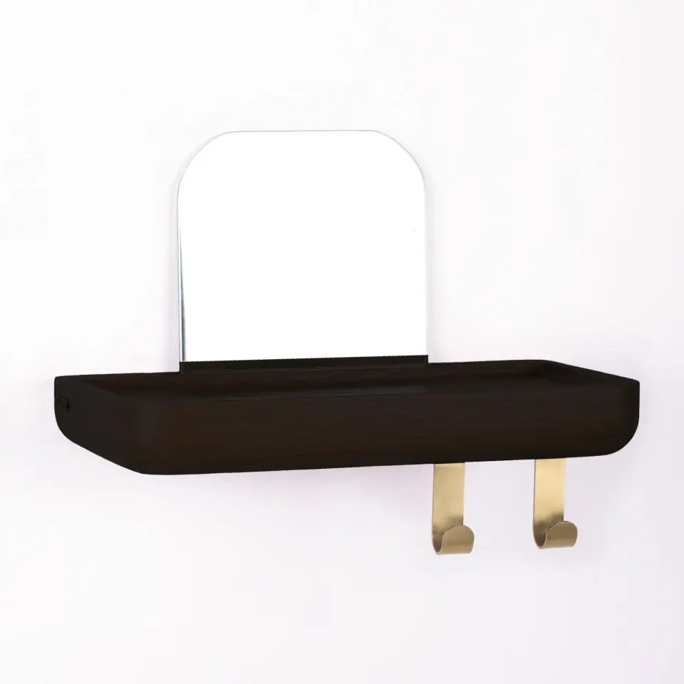 Aynalı Masif Meşe Uçan Raf Black - 30x15 CM