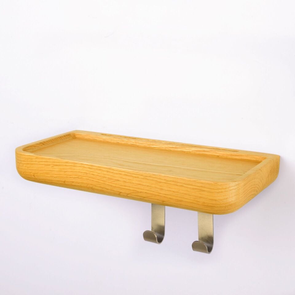 Aynalı Masif Meşe Uçan Raf Honey - 30x15 CM