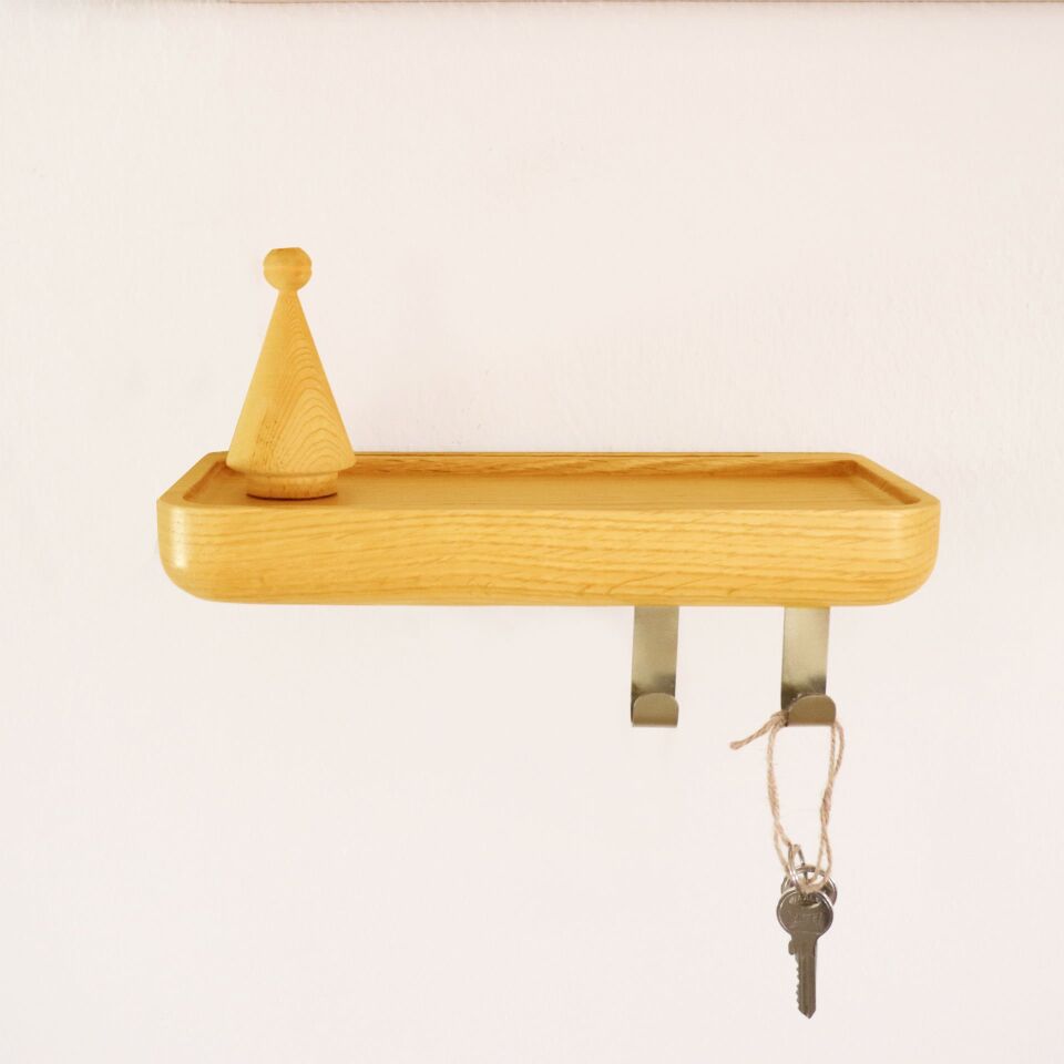 Aynalı Masif Meşe Uçan Raf Honey - 30x15 CM