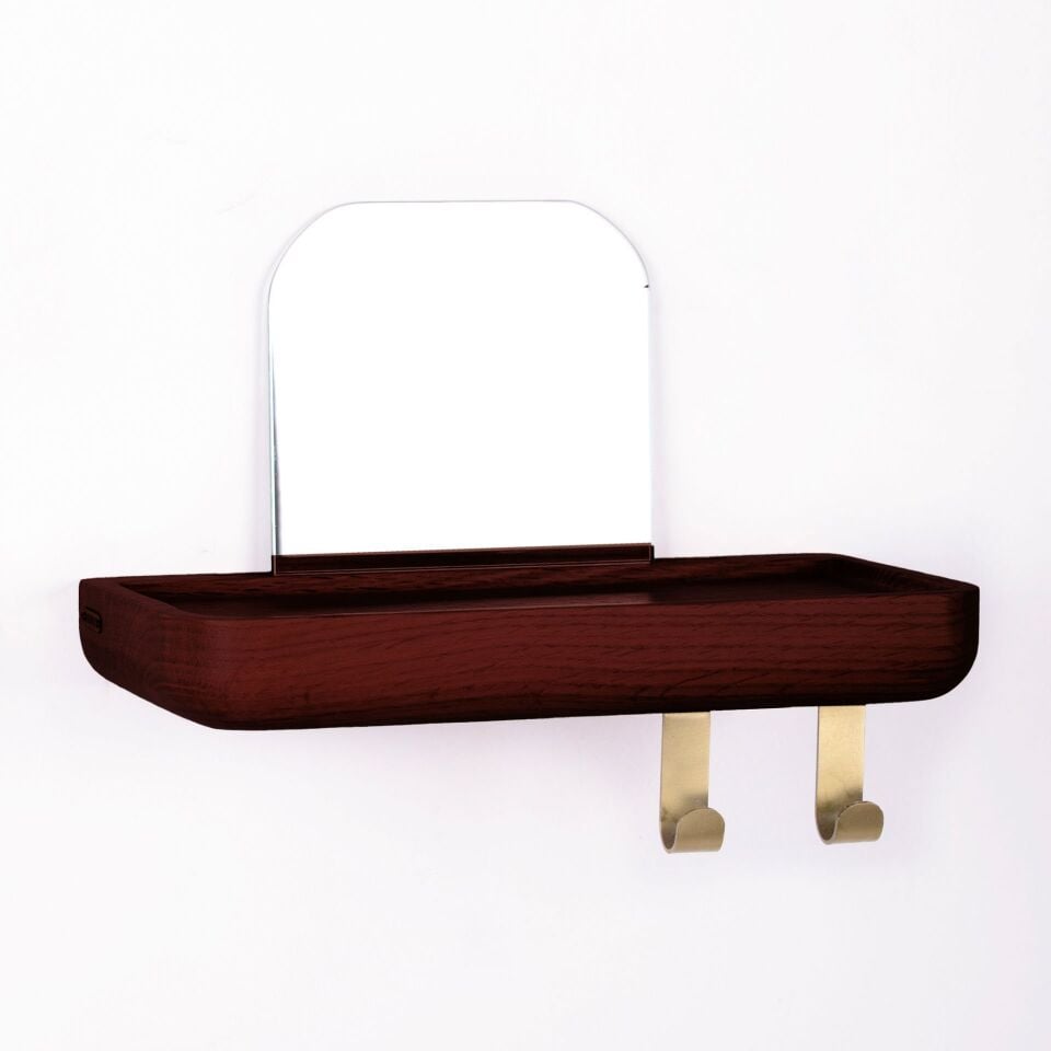 Aynalı Masif Meşe Uçan Raf Forest - 30x15 CM