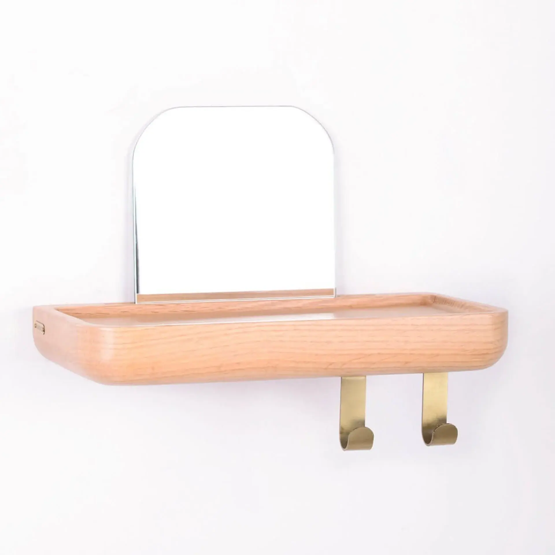 Aynalı Masif Meşe Uçan Raf Raw - 30x15 CM