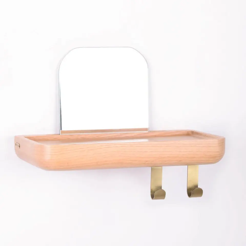 Aynalı Masif Meşe Uçan Raf Raw - 30x15 CM