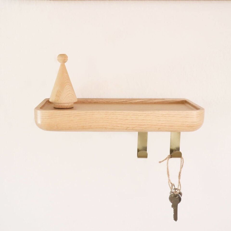 Aynalı Masif Meşe Uçan Raf Raw - 30x15 CM