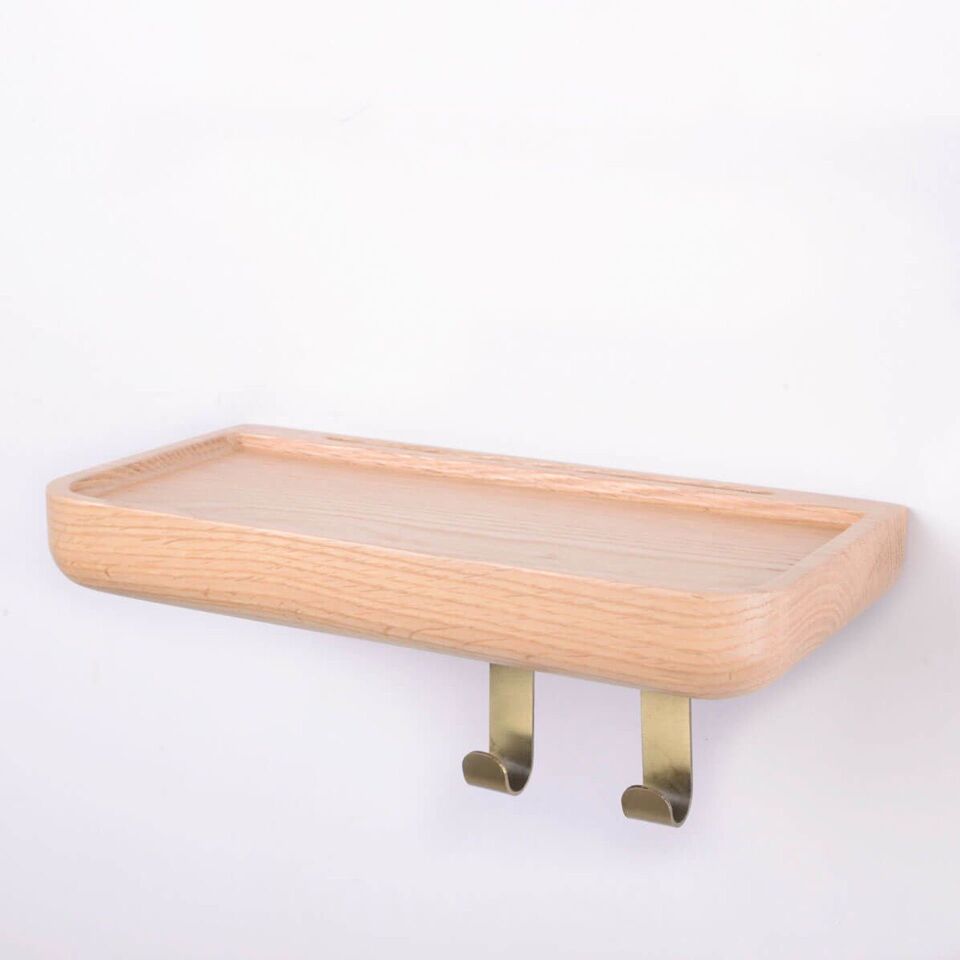 Aynalı Masif Meşe Uçan Raf Raw - 30x15 CM