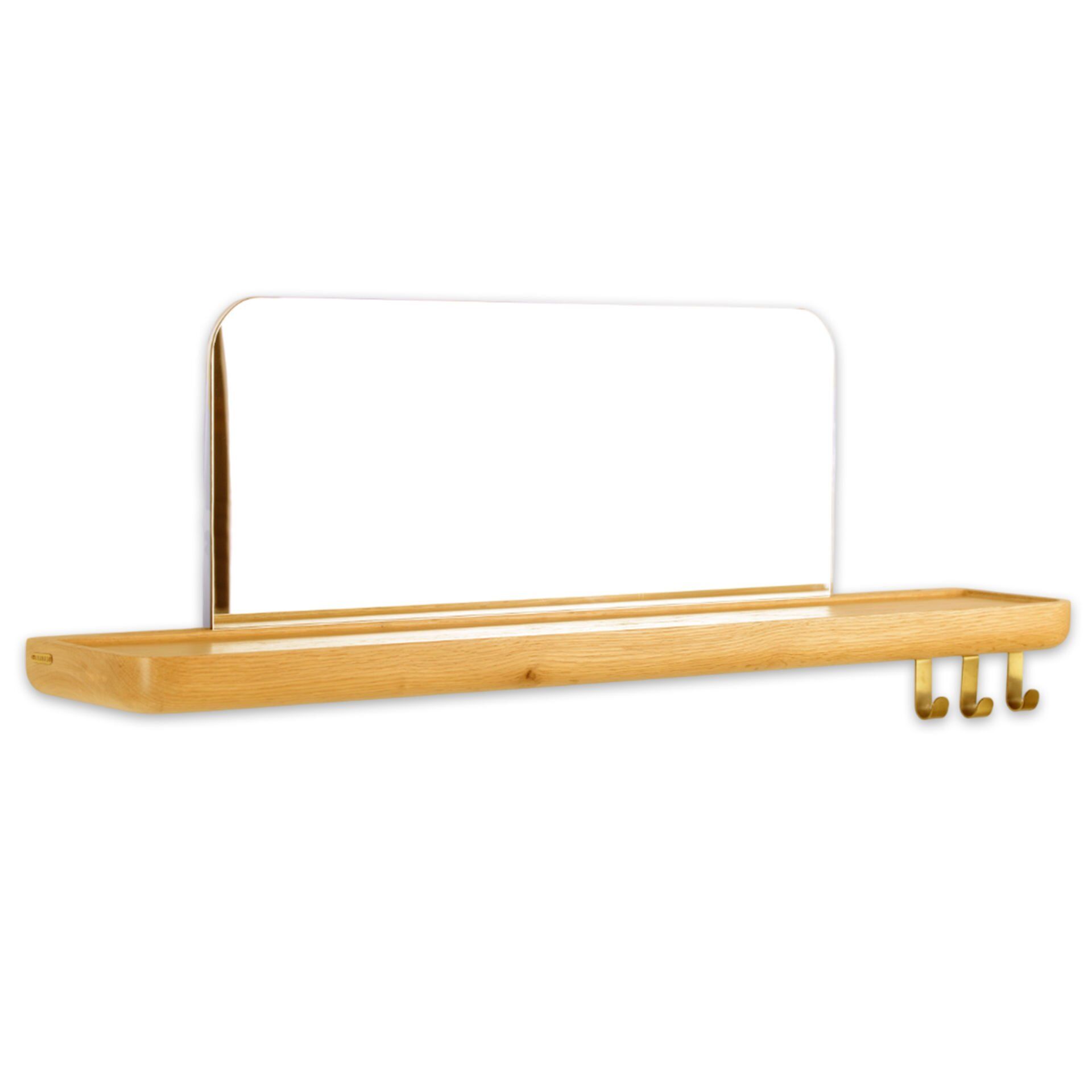 Aynalı Masif Meşe Uçan Raf Honey - 60x15 CM