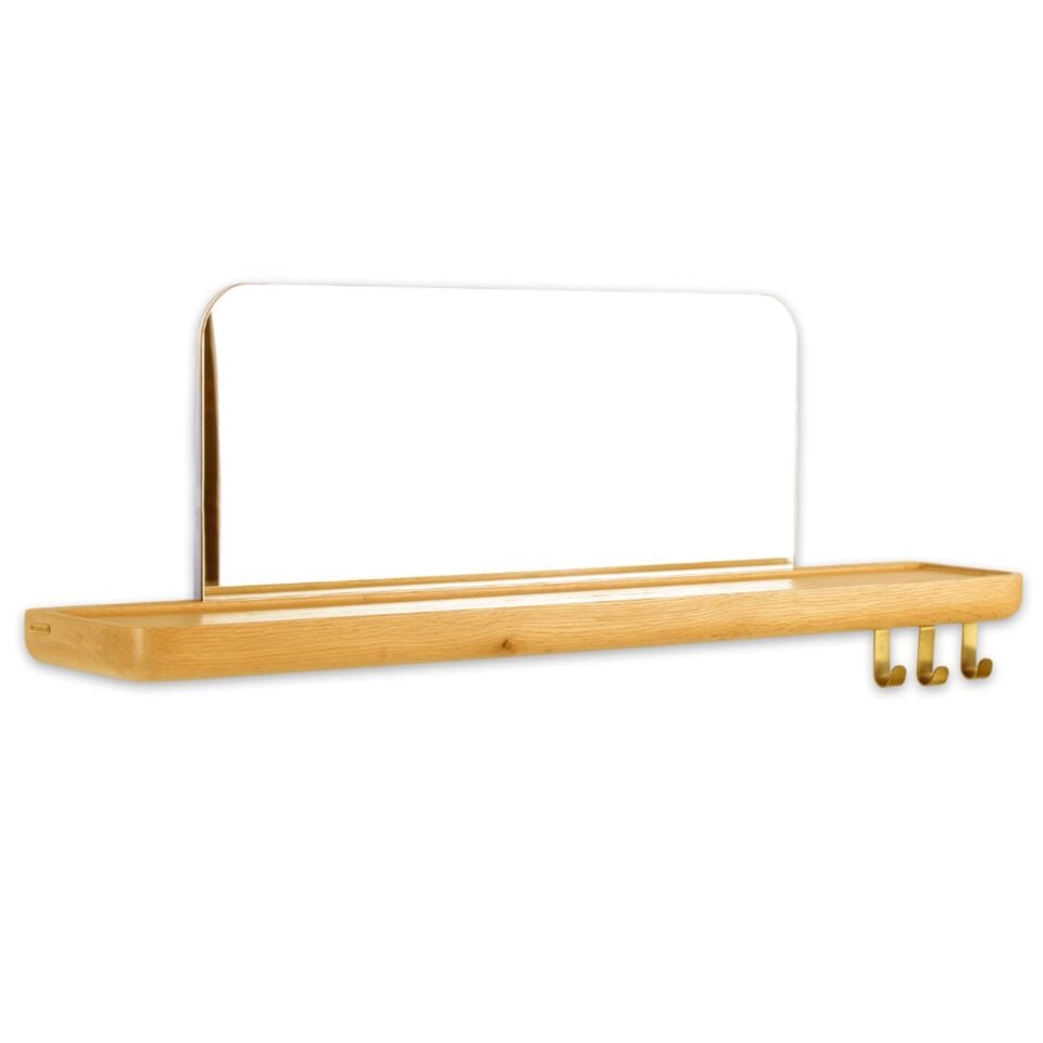 Aynalı Masif Meşe Uçan Raf Honey - 60x15 CM