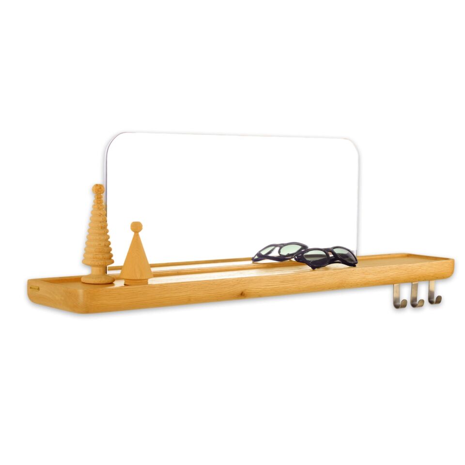 Aynalı Masif Meşe Uçan Raf Honey - 60x15 CM