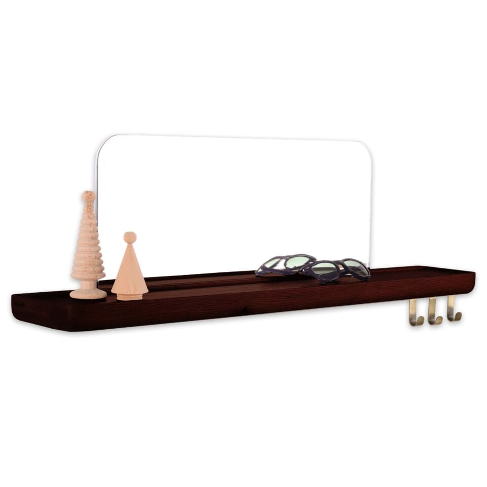 Aynalı Masif Meşe Uçan Raf Forest - 60x15 CM