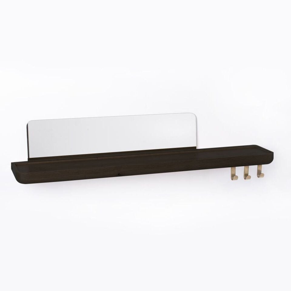 Aynalı Masif Meşe Uçan Raf Black - 90x15 CM
