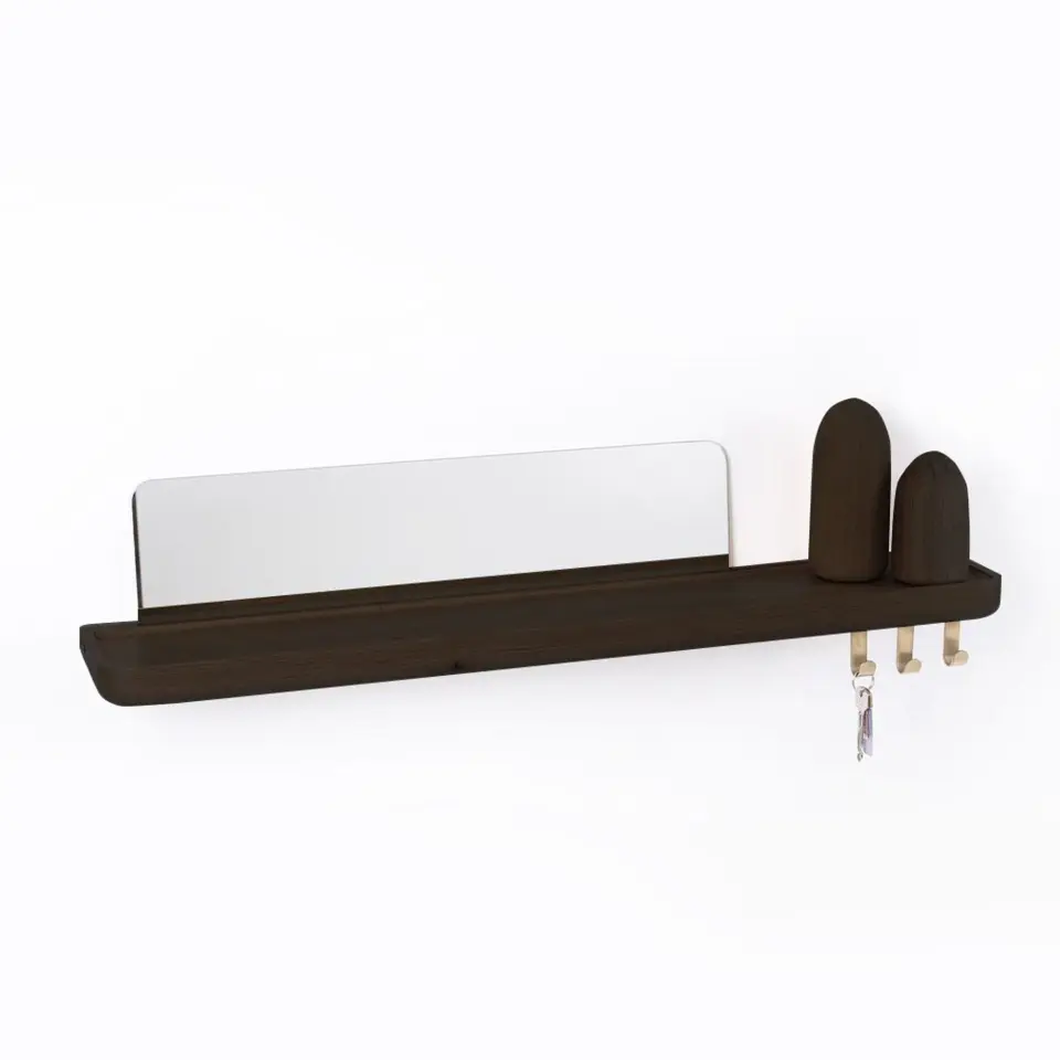 Aynalı Masif Meşe Uçan Raf Black - 90x15 CM
