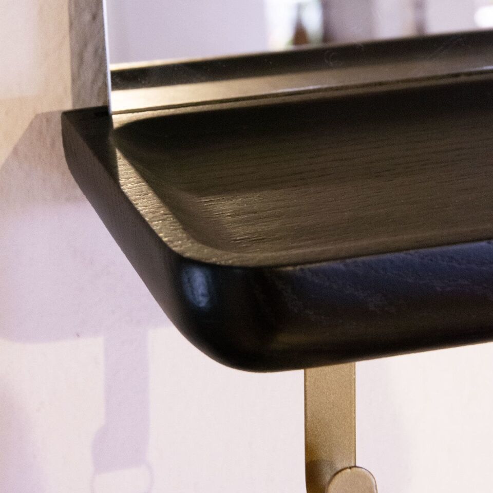 Aynalı Masif Meşe Uçan Raf Dark - 90x15 CM